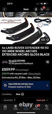 4x LAND ROVER DEFENDER 90 110 130 WIDE WHEEL ARCHES EXTENDED ARCHES GLOSS BLACK