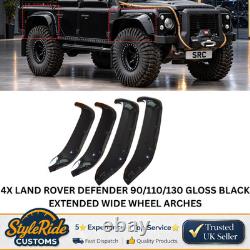 4x Land Rover Defender 90/110/130 Gloss Black Extended Wide Wheel Arches