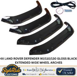 4x Land Rover Defender 90/110/130 Gloss Black Extended Wide Wheel Arches