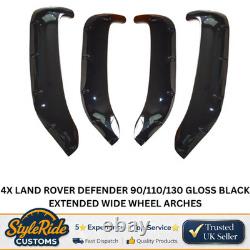 4x Land Rover Defender 90/110/130 Gloss Black Extended Wide Wheel Arches
