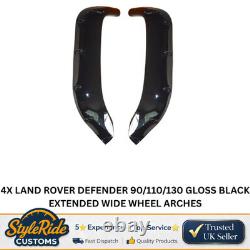 4x Land Rover Defender 90/110/130 Gloss Black Extended Wide Wheel Arches