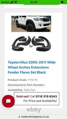 Toyota Hilux 2005-2011 Mk6 Large Fender Flares/wheel Arch Couvre Noir
